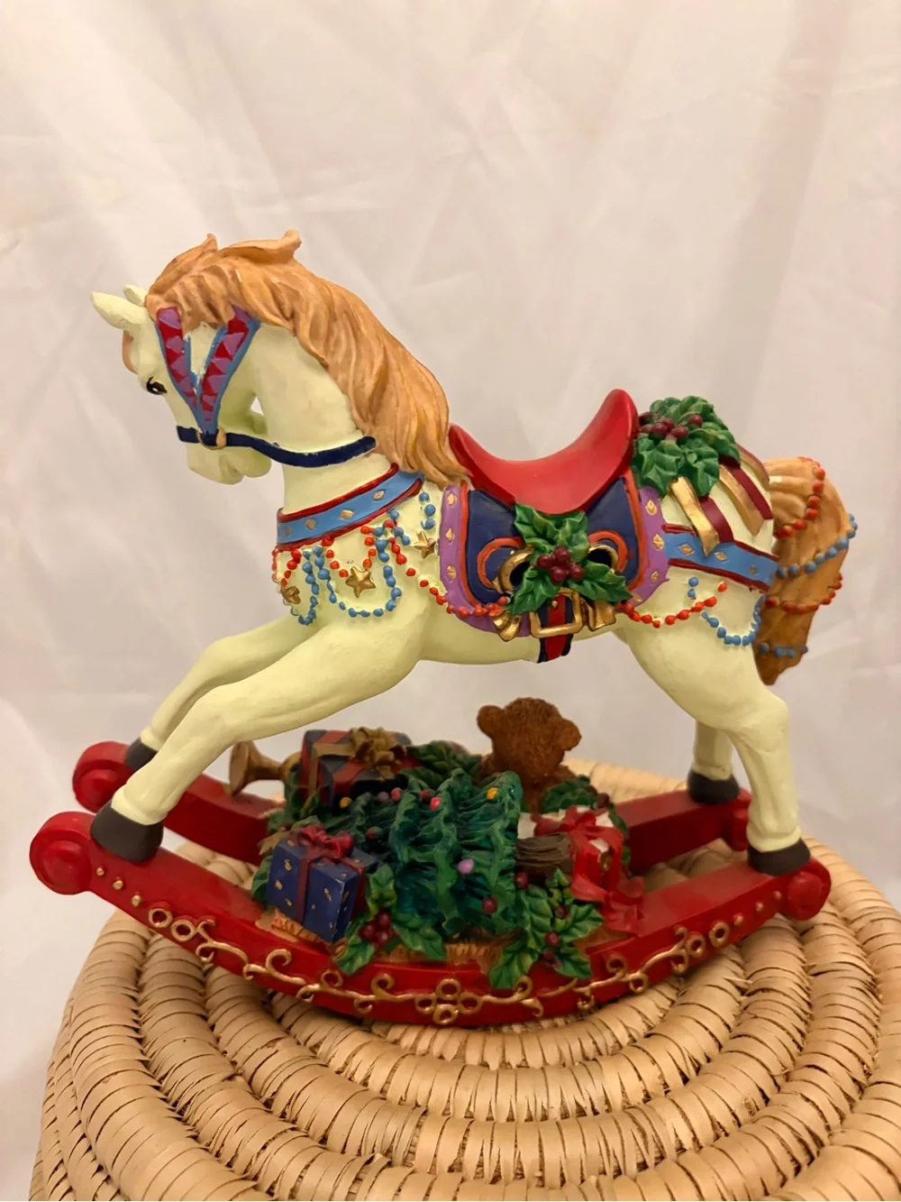 Heritage Mint CollectionCream and Red Holiday Rocking Horse Music Box